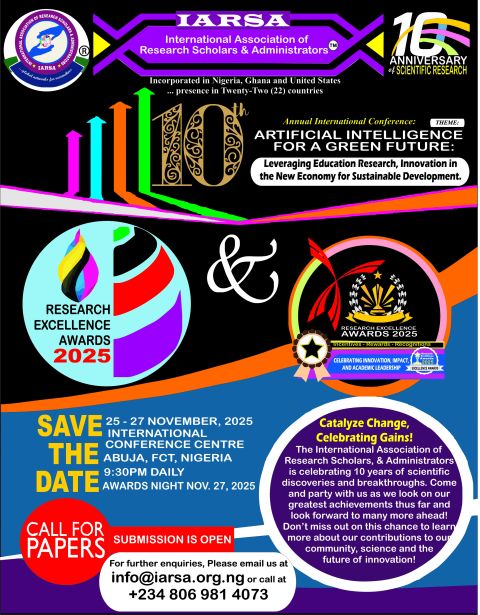 IARSA tenth-anniversary conference poster — Artificial Intelligence for a Green Future