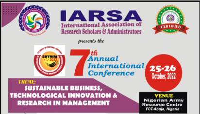 IARSA Seventh Annual Conference 2022 poster — Sustainable Business, Technological Innovation & Research in Management